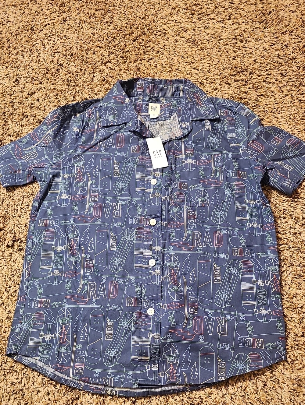 GAP Navy Short-Sleeve Button-Up with Skateboard Print